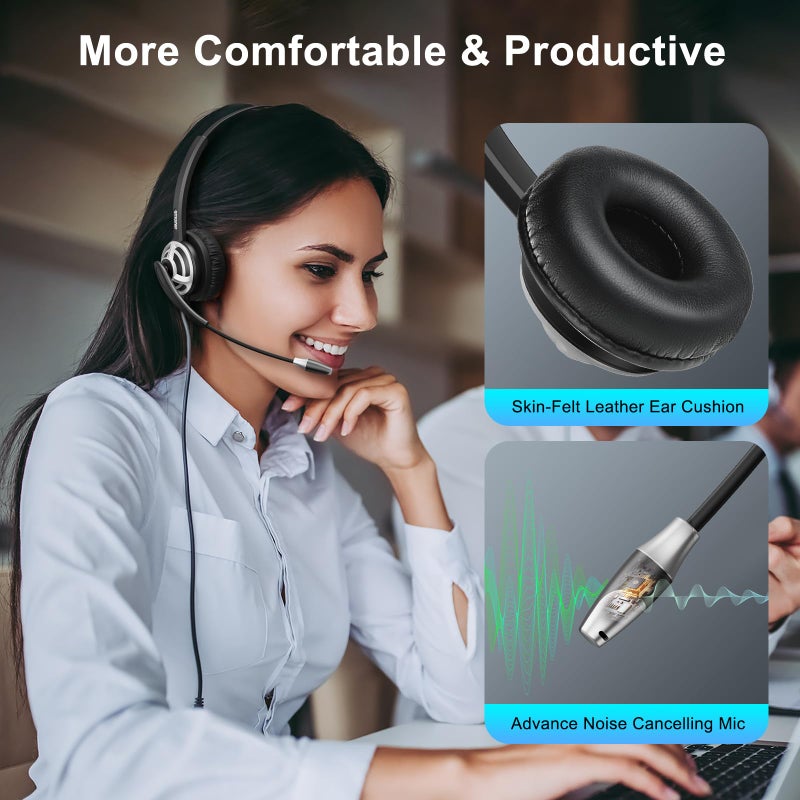 emaiker Single Side USB Computer Headset with Noise-Cancelling Mic for PC, Laptop, 1 Ear Office Call Center USB-A Headphone with In-Line Control for Dragon Dictation, Skype, Teams, Zoom Conference Call - Image 5